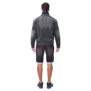 Veste en jean délavé pour homme, coupe droite, boutonnée, couleur unie, décontractée, pour l'automne, en coton, avec détails de surpiqûres - Product Image 2