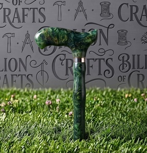 Artistic <b>Resin</b> Walking Stick Irregular <b>Sculpted</b> Handle Green Marbled Finish Handmade Cane For Art Collectibles - Product Image 1