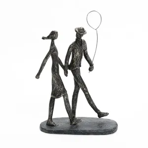 Handmade Bronze Sculpture Figurative Couple Walking with <b>Balloon</b> Contemporary Art Decor for Living Room Tabletop Display - Product Image 1