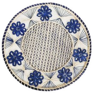 Exquisite Stylish Rustic Iraca Palm Table <b>Placemat</b> Elegant Woven Raffia <b>Navy</b> Blue Mat Creative Handcrafted Round Dining Supplies - Product Image 1