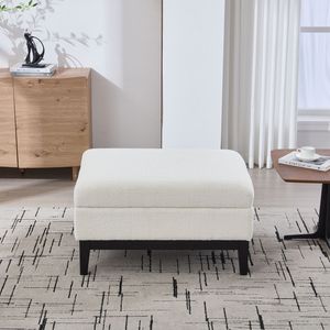 Tavolino da Caffè e Poggiapiedi Reversibile 33.86"W, Poggiapiedi Quadrato con Base in Legno Imbottita e Gambe in Legno di Gomma, Pouf Contenitore - Product Image 2