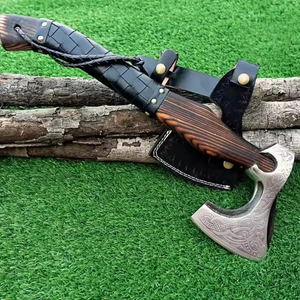 Hache Tomahawk artisanale de qualité industrielle, manche en bois, lame en acier à haute teneur en carbone, hache de survie en plein air, outil de camping, fourreau en cuir - Product Image 3
