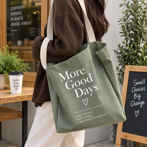 Sac fourre-tout en toile Good Things Go Further, sac de courses réutilisable écologique avec motif de feuilles, couleur verte - Product Image 3