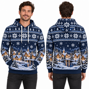 Men's Red Christmas Snowman Print Hooded Sweatshirt Knitted Polyester Casual Winter Hoodie with Pocket Design Regular Fit - Product Image 5