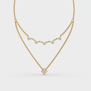 Collar de doble capa con dije de moissanita chapado en oro, cadena de eslabones vintage, joyería de boda elegante para mujer - Product Image 1