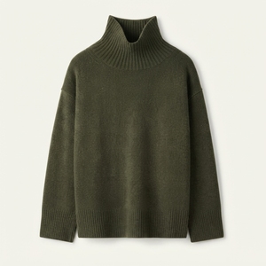 Womens Wool <b>Turtleneck</b> Sweater Solid Color Thick Knit Winter Pullover Minimalist Style Full Sleeve Regular Length - Product Image 1
