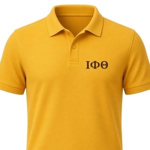 Polo de manga corta dorado para hombre con diseño de letras griegas en el pecho, camisa casual con cuello para hermandades, ideal para el campus universitario y eventos de negocios. - Product Image 5