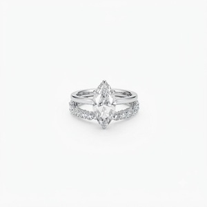 Anillo de Compromiso con Diamantes Creados en Laboratorio, Corte Marquesa y Redondo, Oro Sólido de 10K, 14K, 18K, Certificado IGI, Anillo de Boda con Engaste Personalizado - Product Image 1