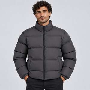 <b>Men's</b> Stand Collar Puffer Jacket Solid Color Windproof <b>Waterproof</b> Breathable Thick <b>Winter</b> <b>Coat</b> Casual Zip Quilted Filled Warm - Product Image 1