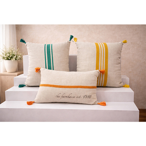 Premium Embroidered 100% Linen Cushion <b>Cover</b> with Tassels | Decorative Stripe <b>Throw</b> Pillow <b>Cover</b> for <b>Sofa</b>, Living Room & Bedroom - Product Image 1
