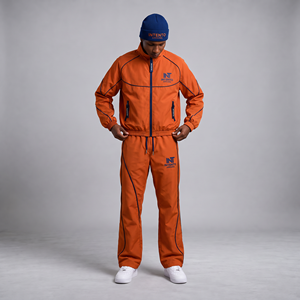 Intento Apparel Men's Plus Size Streetwear 2-Piece Zip-Up Stand Collar Jacket Full-Length Regular Fit Sporty Tracksuit Orange - Product Image 1