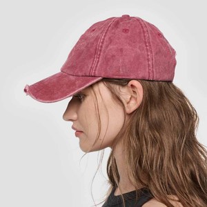 <b>Vintage</b> Distressed Pink Baseball <b>Cap</b> 6-Panel Adjustable Unisex Cotton Casual Wear Ripped Style Spring Summer Hat - Product Image 2