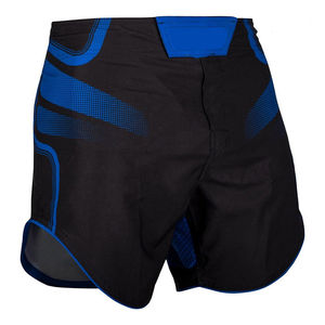 MMA Fight Shorts <b>Black</b> With Blue Elastic Waist Quick Dry Training Shorts for Adults Wholesale Custom Logo Sublimated - Product Image 1