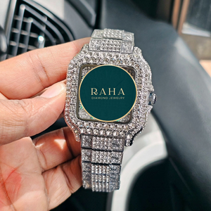 Montre de luxe RAHA sertie de diamants, mouvement à quartz analogique ETA, bracelet en acier inoxydable, boîtier octogonal, cadran de 46 mm, chiffres romains - Product Image 4