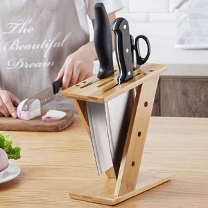 Vente en gros quantité en vrac Porte-couteau en bois naturel Porte-couteau à prix d'usine Rangement des couteaux Support en bois pour comptoir de cuisine - Product Image 6