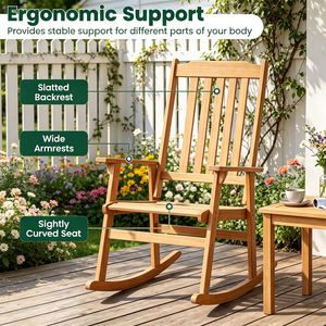 Sedia a dondolo da esterno in legno massello di acacia con capacità di carico elevata (400 libbre), schienale a doghe per portico, terrazza e giardino - Product Image 4