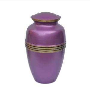 Urne funéraire en laiton de style américain, pot commémoratif violet avec bande dorée, gravure personnalisée - Artisanat indien - Product Image 4