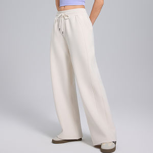 Pantalon de survêtement décontracté pour femme, coupe ample avec poches latérales, jambe large droite, taille haute élastique, haute qualité, pour fitness et sport - Product Image 1