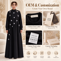 Gaun Abaya Berhias Bunga 3D Ukuran Besar Wanita Lengan Panjang Dua Lapis Busana Muslim Sopan Gaun Maxi Pesta Idul Fitri