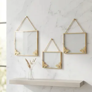 Artisan Design Brass Metal Rectangle Hanging Photo <b>Frame</b> with Butterfly Decor Wall Mount Pf1129c - Product Image 1