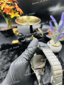 Montre de luxe à mouvement automatique avec cadran vert arabe, boîtier carré serti de diamants Moissanite VVS, fenêtre de date - Product Image 2