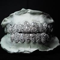 AMBER JEWELS Grillz dentaire de luxe en diamant, ensemble complet, taille brillant rond, micro-incrustation, or massif 18 carats, style Hip Hop, unisexe, pour usage quotidien