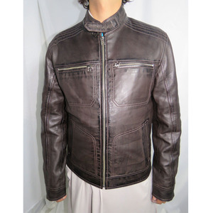 <b>Men's</b> Genuine Leather <b>Jacket</b> Winter Custom Pattern Stand Collar High Quality Leather <b>Jacket</b> - Product Image 5