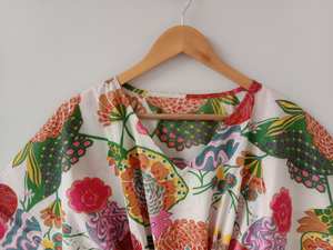 Robe Kaftan pour femmes, imprimé floral vintage, 100% coton, lavable, bordure en dentelle, longueur genoux, tenue ample - Product Image 2