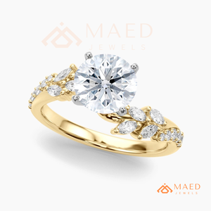 14K Yellow Gold Round Cut Moissanite Engagement Ring Leaf Vine Wedding Band Luxury Bridal Jewelry USA Trend - Product Image 6