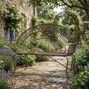 Luxury Classic European Wrought Iron 2-Seater <b>Garden</b> <b>Bench</b> Hand Forged Artistic <b>Metal</b> Seating Powder Coated Outdoor Park <b>Bench</b> - Product Image 3
