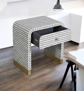 Mesa de Cajones con Incrustaciones de Hueso de ILAHI, Diseño Moderno con Detalles de Ágata, Almacenamiento de Tres Niveles, Mueble Portátil para el Hogar - Product Image 4