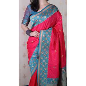 ผ้าไหมสีชมพูเนื้อนุ่ม ผ้าไหมบานาราซี ลายหยัก  ผ้าทอซารีลายซารี  ชุดราตรี น้ำหนัก 650 กรัม ผลิตภัณฑ์จาก Elite Weaves - Product Image 2