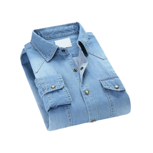 Chemises en jean streetwear haut de gamme, nouveau design, motifs imprimés unis, haute qualité, approvisionnement direct usine, vêtements d'extérieur en jean de coton personnalisés - Product Image 4