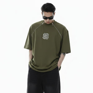 เสื้อยืดโอเวอร์ไซส์ผู้ชายขายส่ง ผ้าฝ้าย 100% ดีไซน์ซิปคู่ ตราโครเมียม เสื้อฤดูร้อน ผลิตตามสั่งจากโรงงาน เสื้อยืดโอเวอร์ไซส์ - Product Image 3