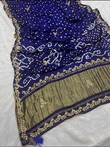 Sari indio Bandhani de seda pura con teñido anudado Bandhej y trabajo Gotapatti - Product Image 2
