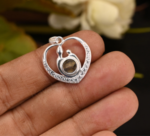 Colgante de Plata 925 Genuina con Baño de Rodio y Labradorita Natural Azul Fuego de 5mm, Diseño de Madre e Hijo, para Mujer - Product Image 2