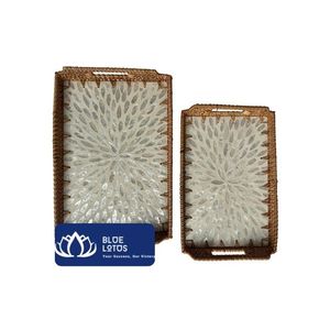 Bandeja de Ratán con Incrustaciones de Perlas de Diseño Moderno [ALTA CALIDAD] para Organizar Artículos de Mesa, Servir Bebidas, Uso en Baños, Individual, Vietnam - Product Image 1