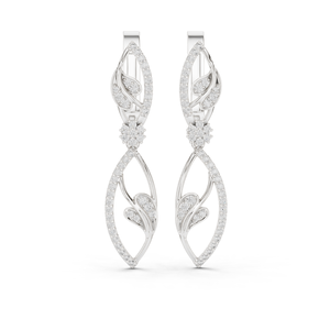 Boucles d'oreilles pendantes en or blanc 14 carats avec diamant de laboratoire taille ronde, motif feuille, moins d'un carat, plaqué rhodium, luxe - Product Image 5