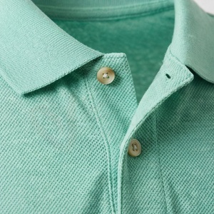Polo en piqué vert menthe à manches courtes pour homme, décontracté, respirant, tricoté, design uni, coupe classique - Product Image 4