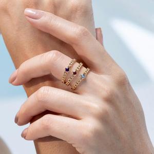 14K Gold <b>Dainty</b> Amethyst Chain <b>Ring</b> with Prong Setting - Product Image 3