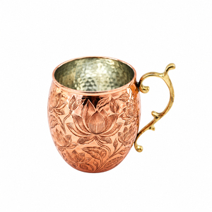 Vente en gros de tasses à Moscow Mule en cuivre pur avec motif de feuilles en relief, tasse à bière avec poignée en laiton, tasse à cocktail en acier inoxydable de qualité alimentaire - Product Image 6