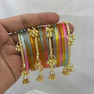 Trendy Bright Multi Traditional Kashmiri Glass <b>Bangles</b> with Emerald Cut Pearl Customized Colors Anniversary Jewellery - Product Image 6