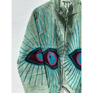 Eye Embroidery Suzani Jacket Handmade Velvet Winter Unisex Jacket <b>Coat</b> Boho Chic Jacket Two Side Pocket - Product Image 3