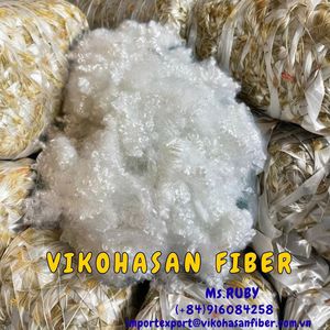 Fibre de polyester filée 100 % recyclée PET du fabricant vietnamien Vikohasan, fibre discontinue 3D HCS blanche siliconée pour matériau de rembourrage - Product Image 3