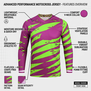 Maillot de motocross personnalisé sublimé à manches longues, chemises de moto tout-terrain respirantes, vêtements de course moto tout-terrain OEM - Product Image 2
