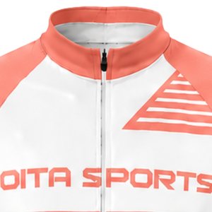 Ensemble maillot et short de cyclisme orange corail et blanc, manches courtes, fermeture éclair intégrale, séchage rapide, rembourré, pour course à vélo, entraînement et performance sportive - Product Image 3
