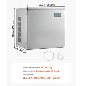 Macchina per il Ghiaccio Commerciale in Acciaio Inox, Produzione 650 Libbre/Giorno, Autopulente, Regolabile, Programmabile, per Distributori di Bevande - Product Image 3