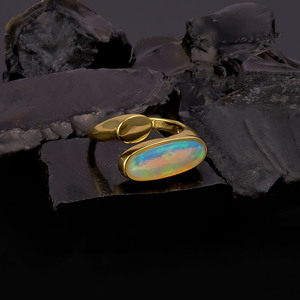 Natural Ethiopian <b>Opal</b> Bypass <b>Ring</b>-Handmade 18k Gold Plated Adjustable Jewelry-Welo Fire <b>Opal</b> <b>Ring</b>-Fashion Accessories Gift R - Product Image 2