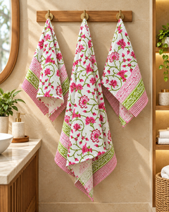 Toallas de Baño de Algodón con Estampado Floral Tradicional Indio, Tejido Waffle Suave, Textiles para el Hogar, Venta al Por Mayor - Product Image 1