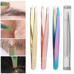 Pince à cils multifonctionnelle en acier inoxydable pour sourcils et poils de barbe, outil de maquillage à pointe plate et inclinée - Product Image 5